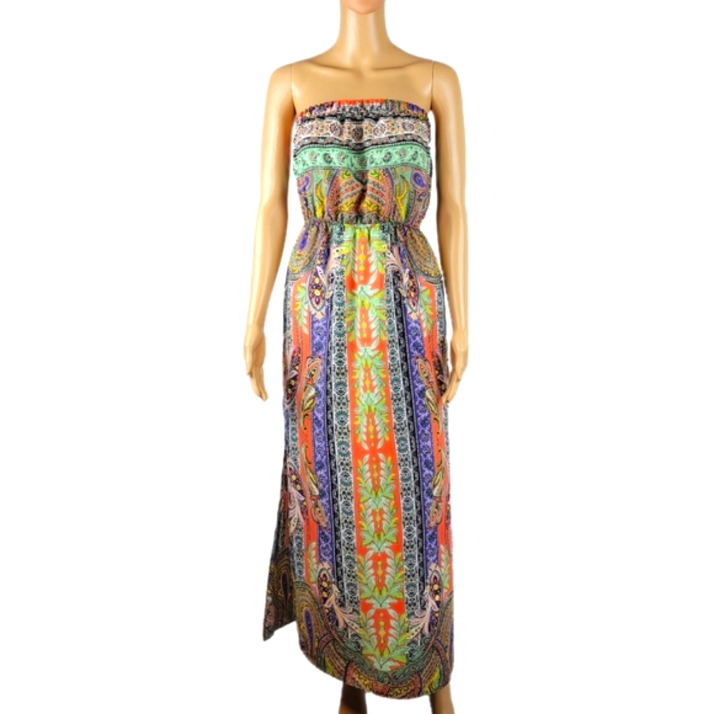 Tyche Strapless Maxi Dress Boho Print Medium
